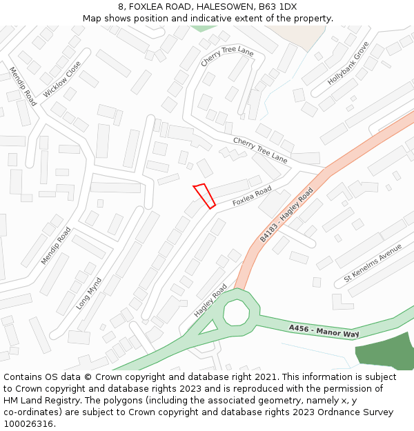 8, FOXLEA ROAD, HALESOWEN, B63 1DX: Location map and indicative extent of plot