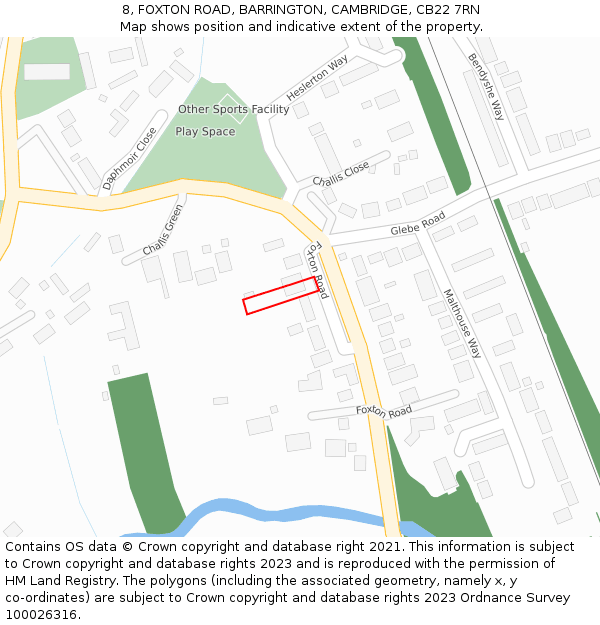 8, FOXTON ROAD, BARRINGTON, CAMBRIDGE, CB22 7RN: Location map and indicative extent of plot
