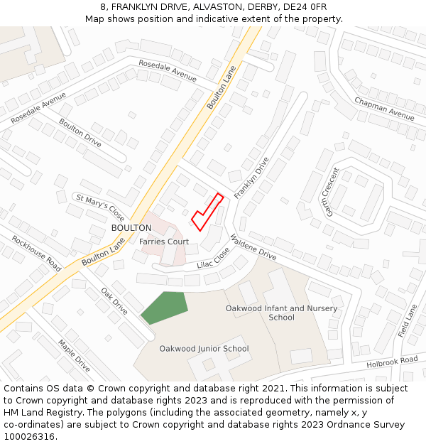 8, FRANKLYN DRIVE, ALVASTON, DERBY, DE24 0FR: Location map and indicative extent of plot