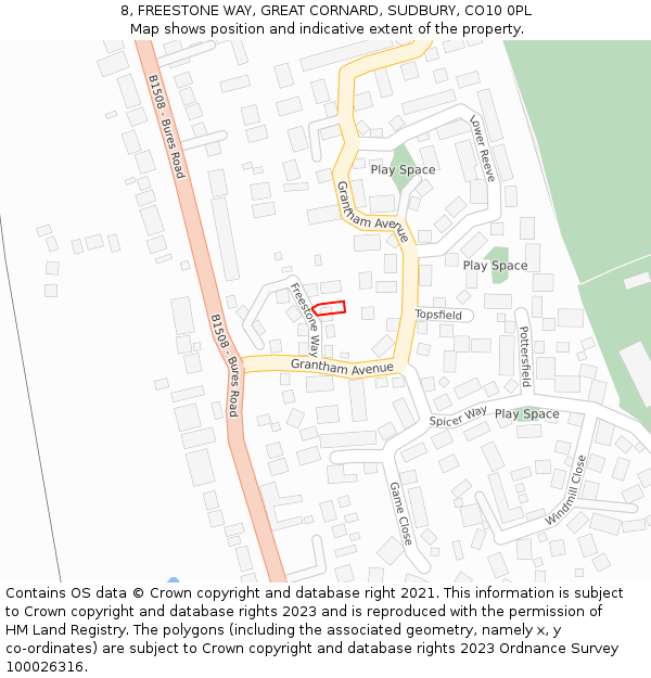 8, FREESTONE WAY, GREAT CORNARD, SUDBURY, CO10 0PL: Location map and indicative extent of plot