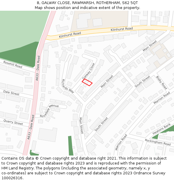 8, GALWAY CLOSE, RAWMARSH, ROTHERHAM, S62 5QT: Location map and indicative extent of plot
