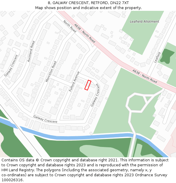 8, GALWAY CRESCENT, RETFORD, DN22 7XT: Location map and indicative extent of plot