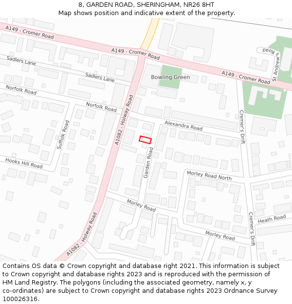 8, GARDEN ROAD, SHERINGHAM, NR26 8HT: Location map and indicative extent of plot