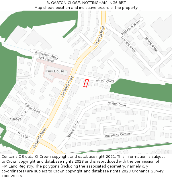 8, GARTON CLOSE, NOTTINGHAM, NG6 8RZ: Location map and indicative extent of plot