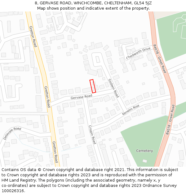 8, GERVASE ROAD, WINCHCOMBE, CHELTENHAM, GL54 5JZ: Location map and indicative extent of plot