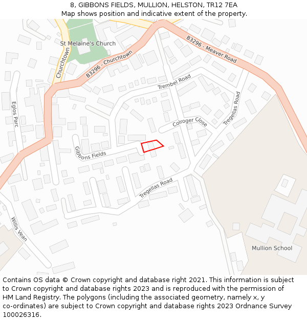 8, GIBBONS FIELDS, MULLION, HELSTON, TR12 7EA: Location map and indicative extent of plot