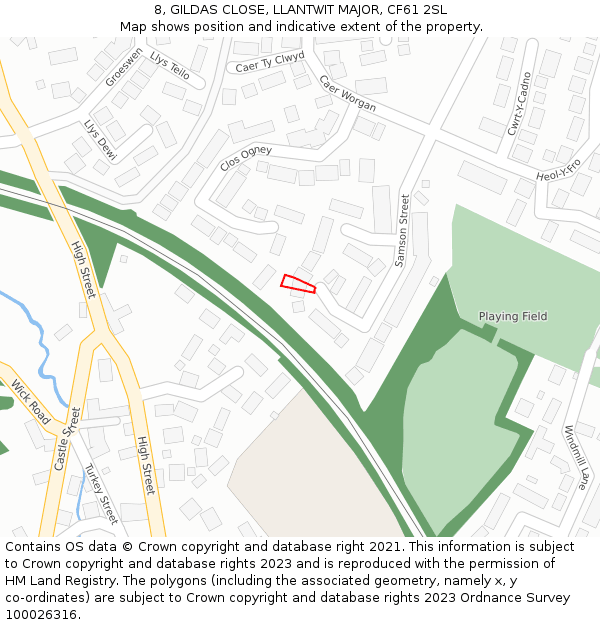8, GILDAS CLOSE, LLANTWIT MAJOR, CF61 2SL: Location map and indicative extent of plot