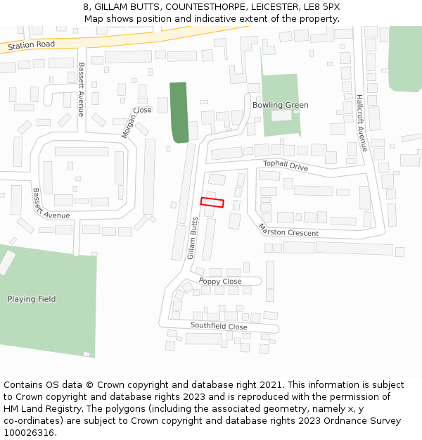 8, GILLAM BUTTS, COUNTESTHORPE, LEICESTER, LE8 5PX: Location map and indicative extent of plot