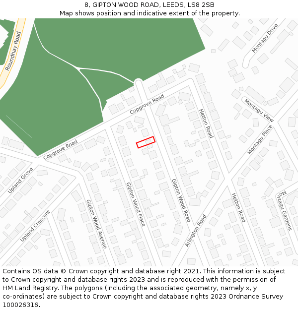 8, GIPTON WOOD ROAD, LEEDS, LS8 2SB: Location map and indicative extent of plot