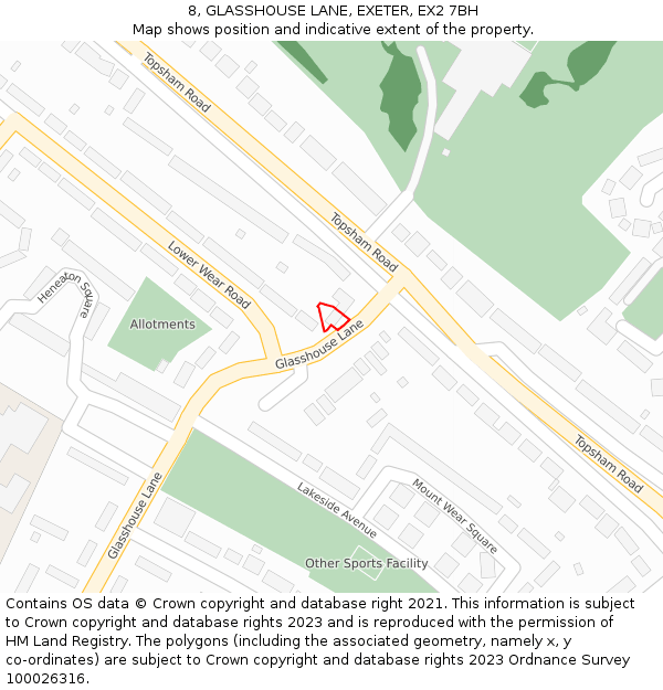 8, GLASSHOUSE LANE, EXETER, EX2 7BH: Location map and indicative extent of plot