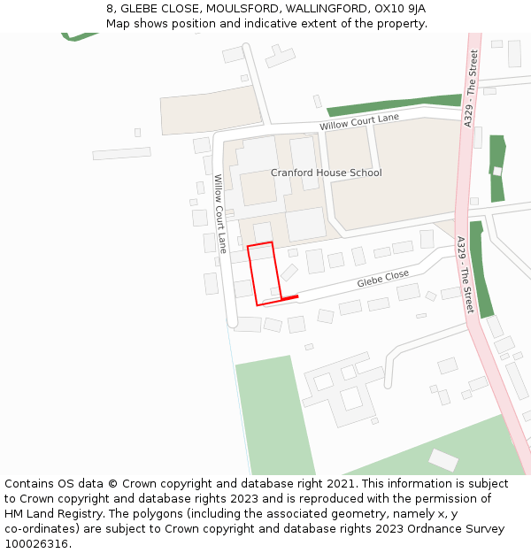 8, GLEBE CLOSE, MOULSFORD, WALLINGFORD, OX10 9JA: Location map and indicative extent of plot