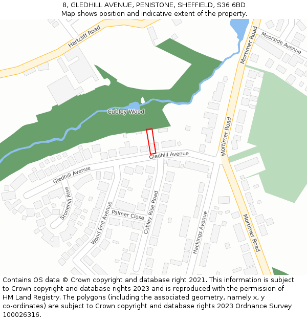 8, GLEDHILL AVENUE, PENISTONE, SHEFFIELD, S36 6BD: Location map and indicative extent of plot