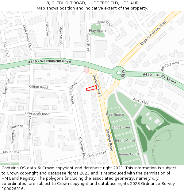 8, GLEDHOLT ROAD, HUDDERSFIELD, HD1 4HP: Location map and indicative extent of plot