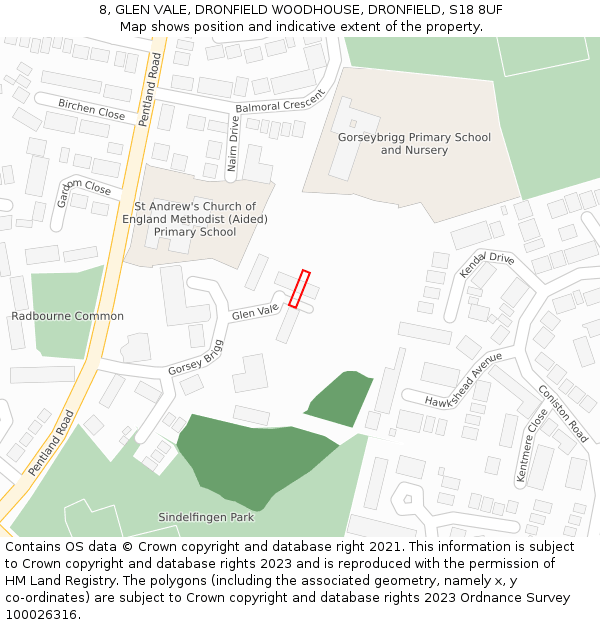 8, GLEN VALE, DRONFIELD WOODHOUSE, DRONFIELD, S18 8UF: Location map and indicative extent of plot