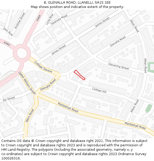 8, GLENALLA ROAD, LLANELLI, SA15 1EE: Location map and indicative extent of plot