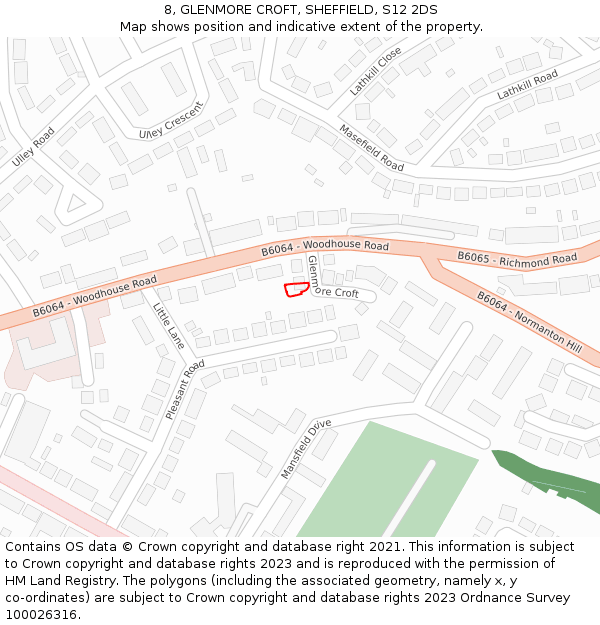 8, GLENMORE CROFT, SHEFFIELD, S12 2DS: Location map and indicative extent of plot