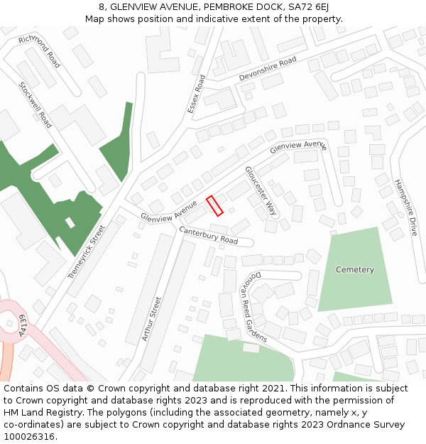 8, GLENVIEW AVENUE, PEMBROKE DOCK, SA72 6EJ: Location map and indicative extent of plot