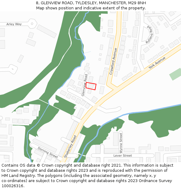 8, GLENVIEW ROAD, TYLDESLEY, MANCHESTER, M29 8NH: Location map and indicative extent of plot