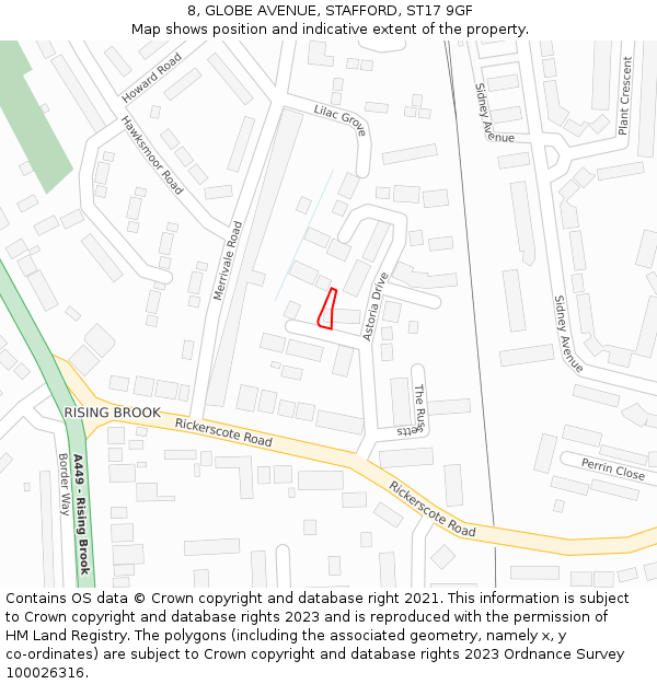 8, GLOBE AVENUE, STAFFORD, ST17 9GF: Location map and indicative extent of plot