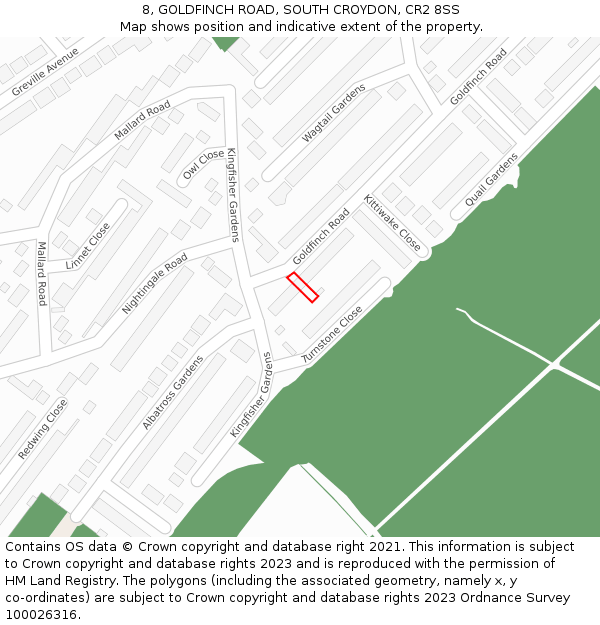 8, GOLDFINCH ROAD, SOUTH CROYDON, CR2 8SS: Location map and indicative extent of plot