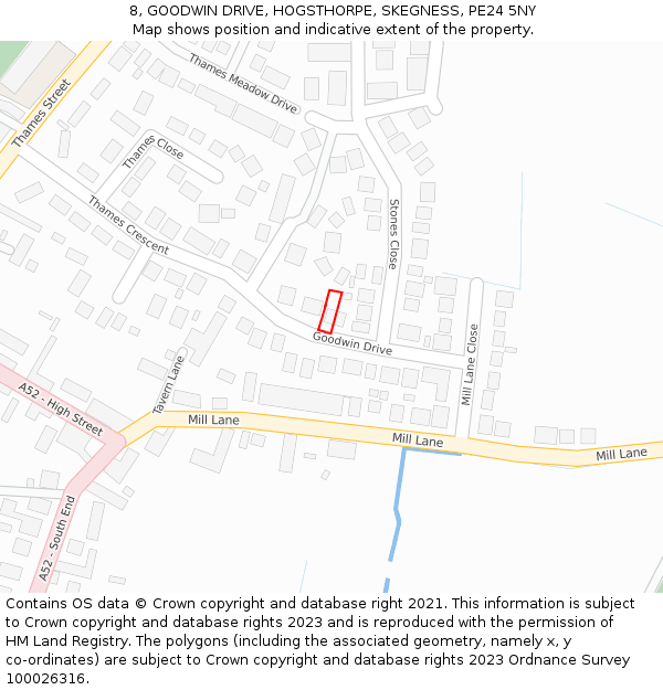 8, GOODWIN DRIVE, HOGSTHORPE, SKEGNESS, PE24 5NY: Location map and indicative extent of plot