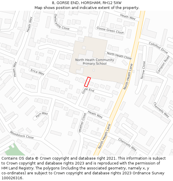 8, GORSE END, HORSHAM, RH12 5XW: Location map and indicative extent of plot