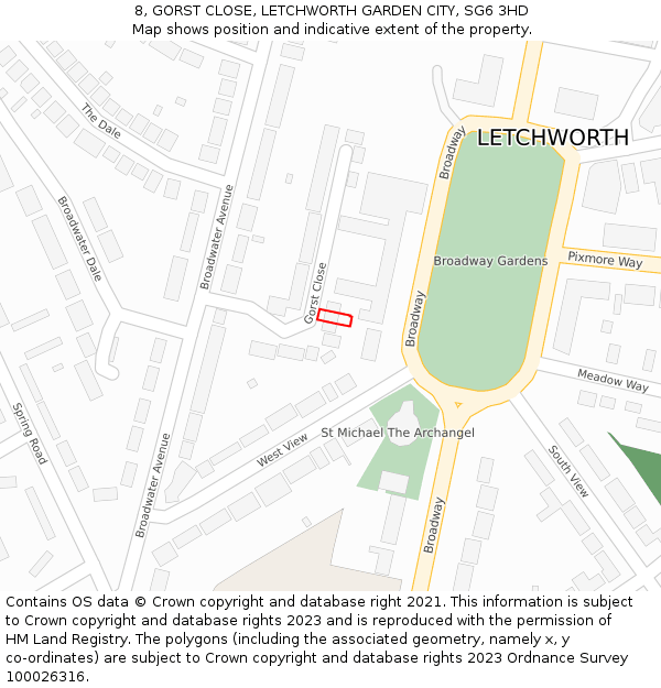 8, GORST CLOSE, LETCHWORTH GARDEN CITY, SG6 3HD: Location map and indicative extent of plot
