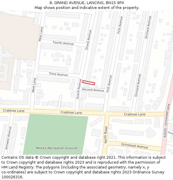 8, GRAND AVENUE, LANCING, BN15 9PX: Location map and indicative extent of plot