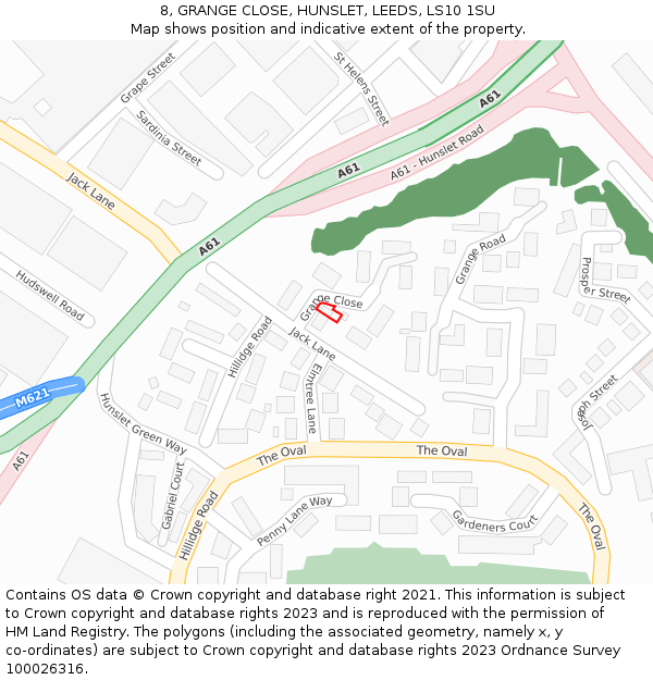 8, GRANGE CLOSE, HUNSLET, LEEDS, LS10 1SU: Location map and indicative extent of plot