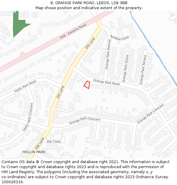 8, GRANGE PARK ROAD, LEEDS, LS8 3BB: Location map and indicative extent of plot
