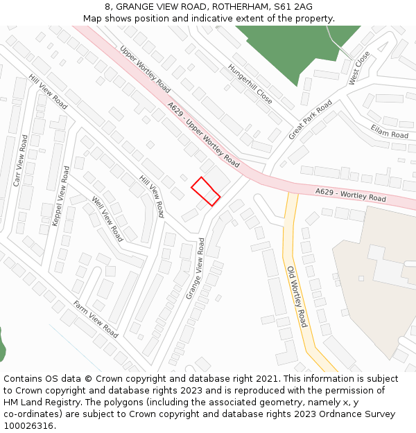 8, GRANGE VIEW ROAD, ROTHERHAM, S61 2AG: Location map and indicative extent of plot
