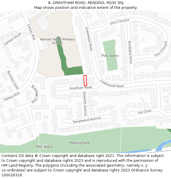 8, GRANTHAM ROAD, READING, RG30 3NJ: Location map and indicative extent of plot