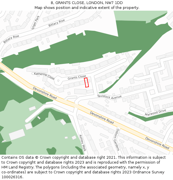 8, GRANTS CLOSE, LONDON, NW7 1DD: Location map and indicative extent of plot