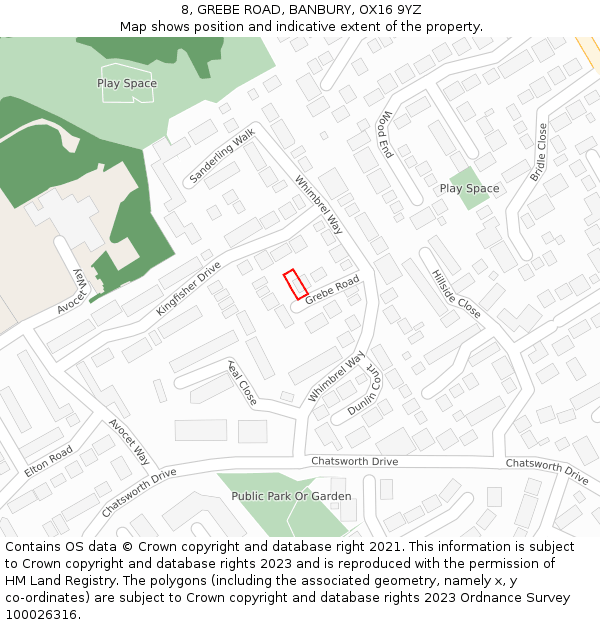8, GREBE ROAD, BANBURY, OX16 9YZ: Location map and indicative extent of plot