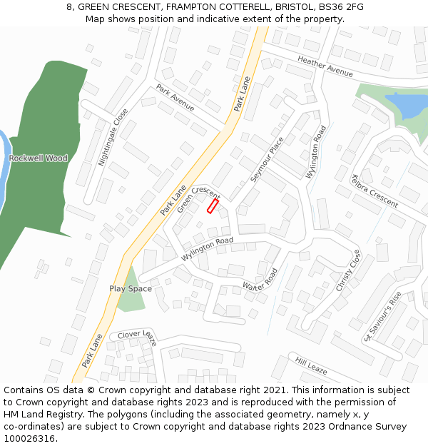 8, GREEN CRESCENT, FRAMPTON COTTERELL, BRISTOL, BS36 2FG: Location map and indicative extent of plot