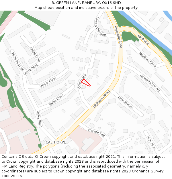 8, GREEN LANE, BANBURY, OX16 9HD: Location map and indicative extent of plot