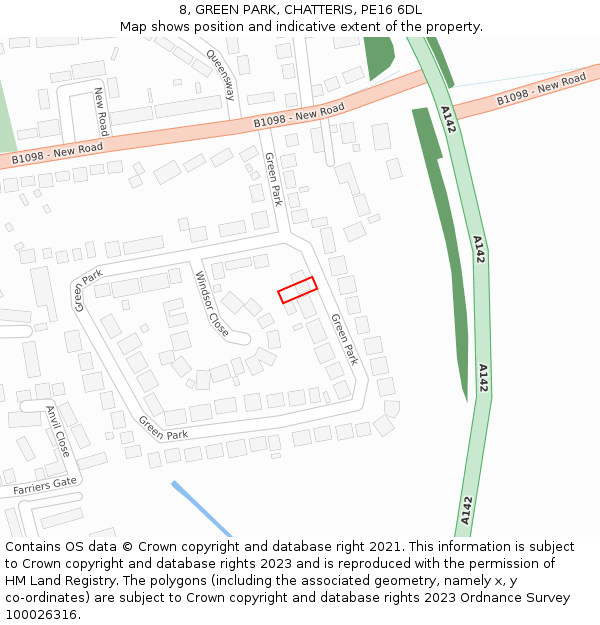 8, GREEN PARK, CHATTERIS, PE16 6DL: Location map and indicative extent of plot