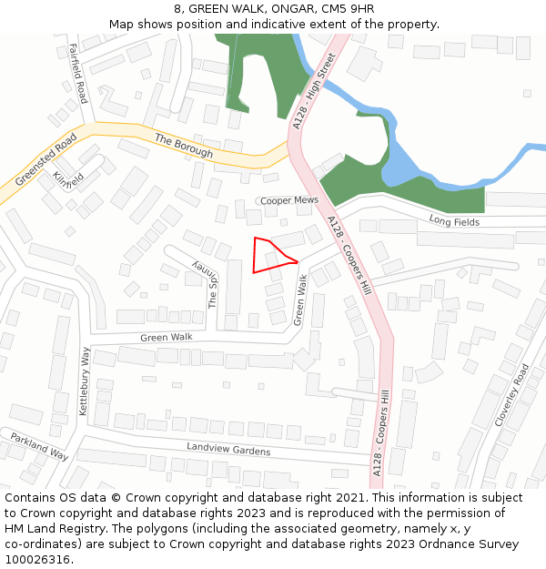 8, GREEN WALK, ONGAR, CM5 9HR: Location map and indicative extent of plot