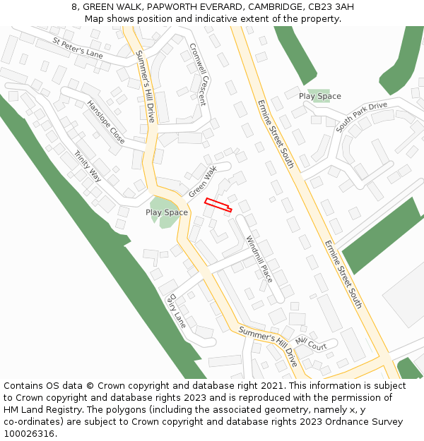 8, GREEN WALK, PAPWORTH EVERARD, CAMBRIDGE, CB23 3AH: Location map and indicative extent of plot