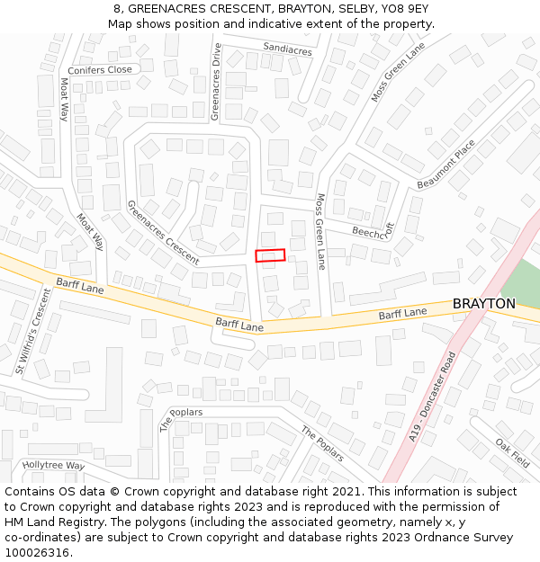 8, GREENACRES CRESCENT, BRAYTON, SELBY, YO8 9EY: Location map and indicative extent of plot