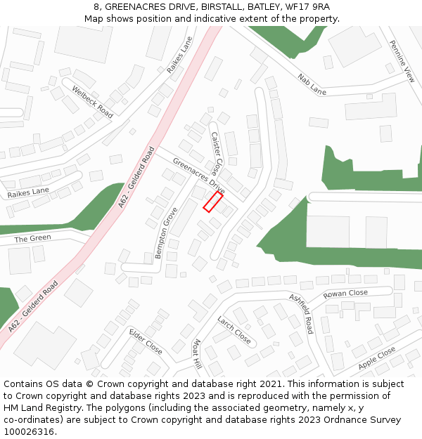 8, GREENACRES DRIVE, BIRSTALL, BATLEY, WF17 9RA: Location map and indicative extent of plot