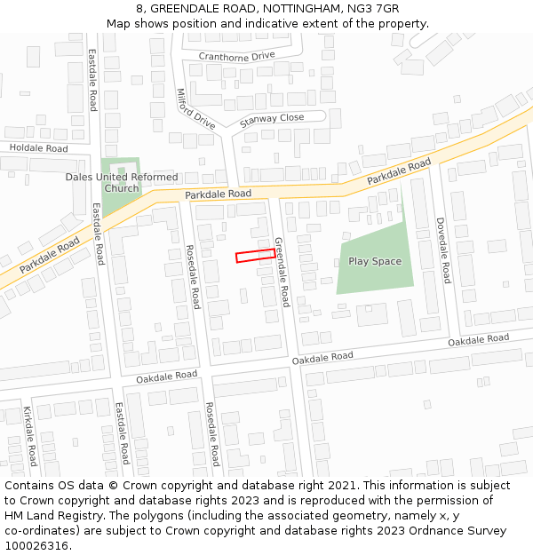 8, GREENDALE ROAD, NOTTINGHAM, NG3 7GR: Location map and indicative extent of plot