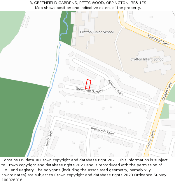 8, GREENFIELD GARDENS, PETTS WOOD, ORPINGTON, BR5 1ES: Location map and indicative extent of plot