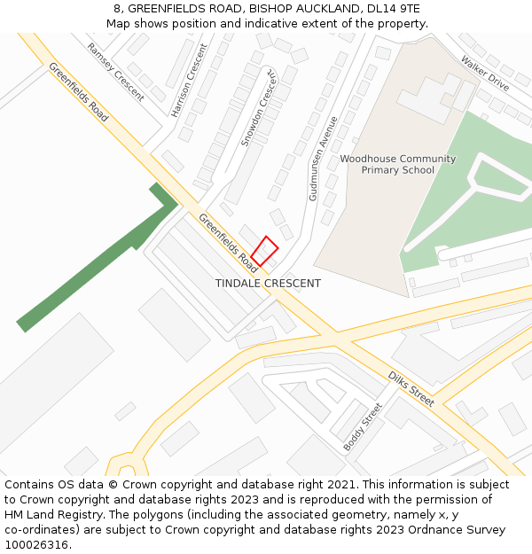 8, GREENFIELDS ROAD, BISHOP AUCKLAND, DL14 9TE: Location map and indicative extent of plot