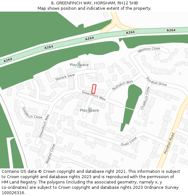 8, GREENFINCH WAY, HORSHAM, RH12 5HB: Location map and indicative extent of plot
