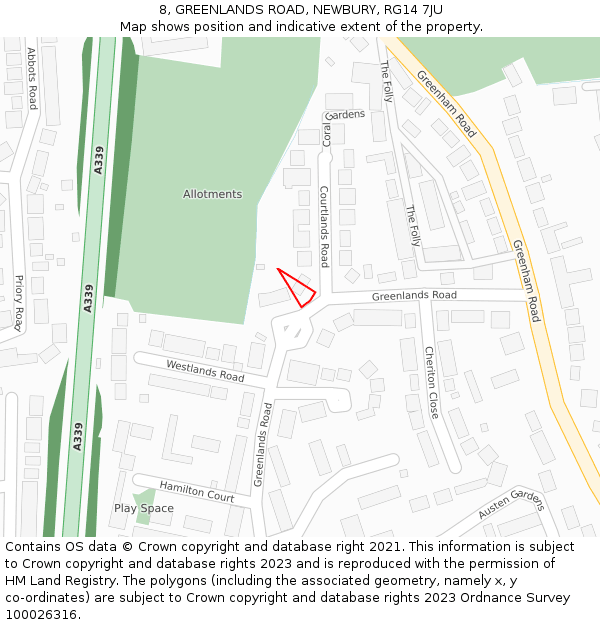 8, GREENLANDS ROAD, NEWBURY, RG14 7JU: Location map and indicative extent of plot