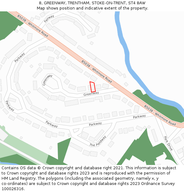 8, GREENWAY, TRENTHAM, STOKE-ON-TRENT, ST4 8AW: Location map and indicative extent of plot