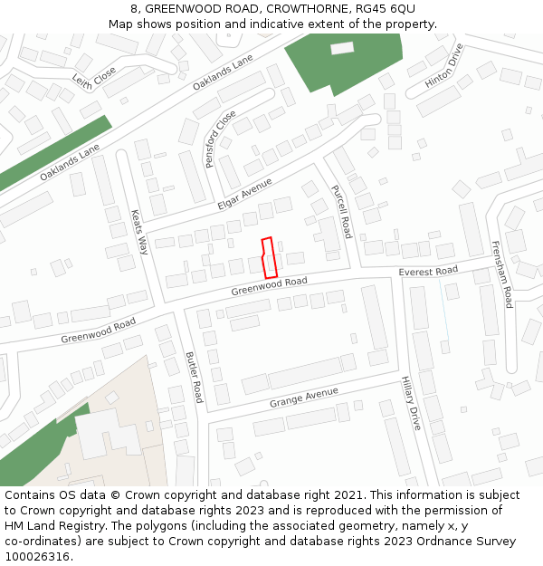 8, GREENWOOD ROAD, CROWTHORNE, RG45 6QU: Location map and indicative extent of plot
