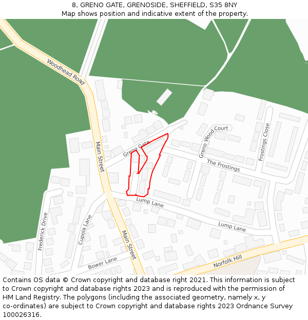 8, GRENO GATE, GRENOSIDE, SHEFFIELD, S35 8NY: Location map and indicative extent of plot