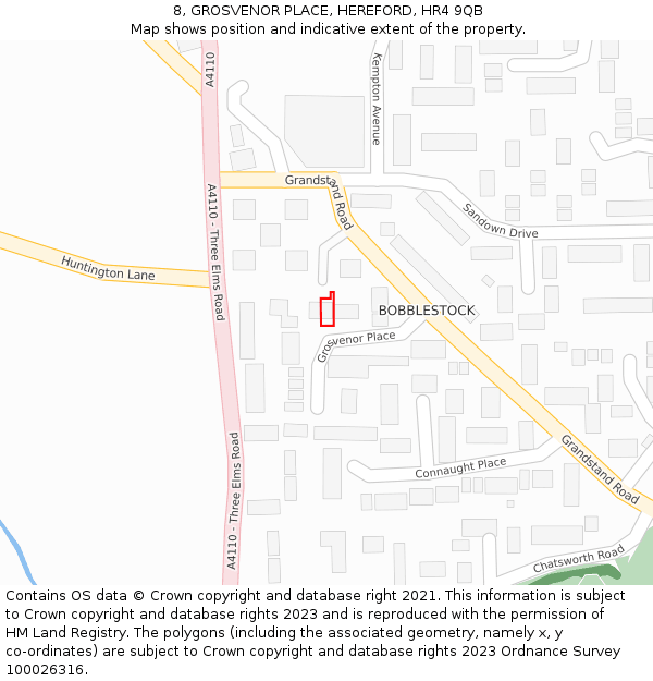 8, GROSVENOR PLACE, HEREFORD, HR4 9QB: Location map and indicative extent of plot